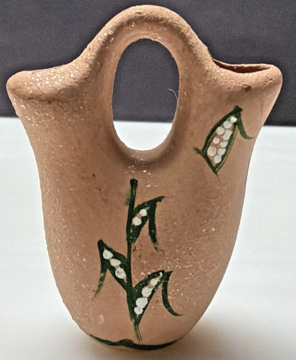 Vintage Micaceous Clay Pottery Mini Wedding Vase Hand Painted